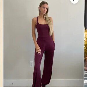 Aria Everyday Jumpsuit Flare Leg in Merlot